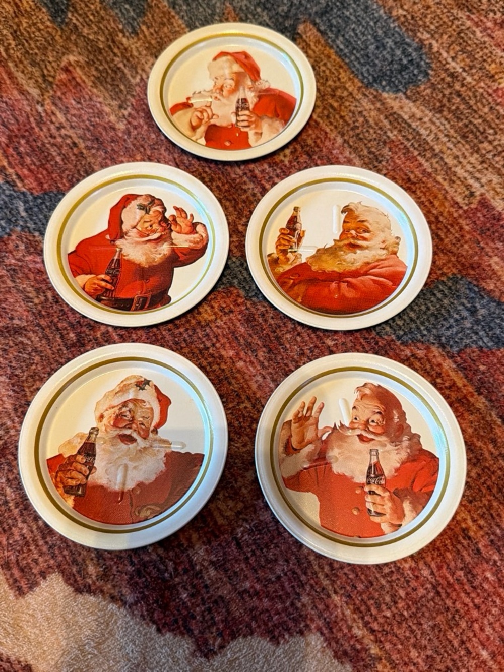 Coca Cola Red and White Santa Holiday Coasters - Set of 5